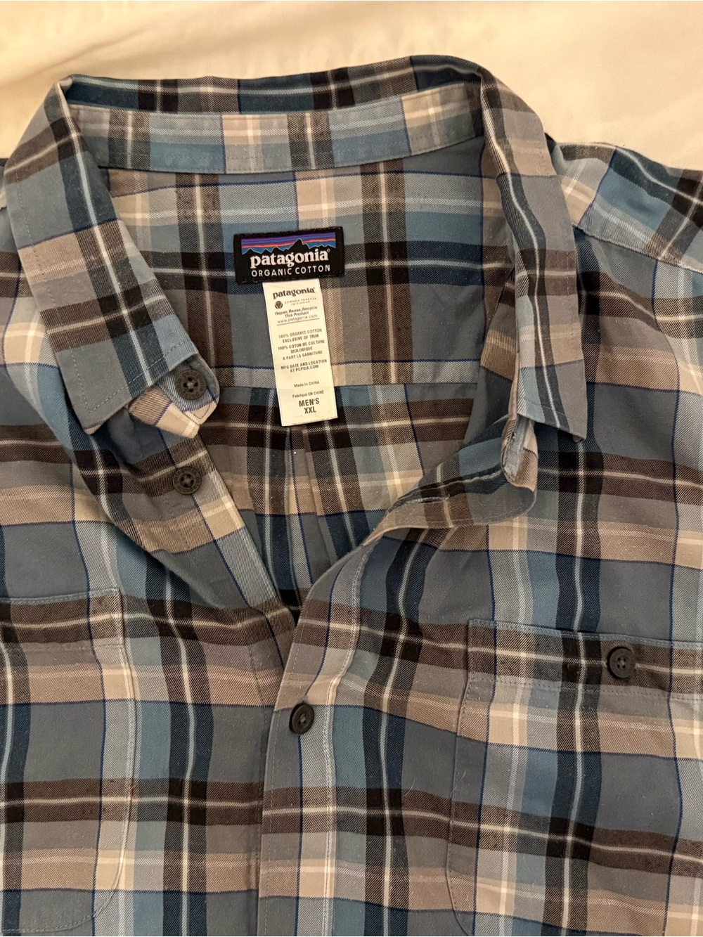 Patagonia Men's Plaid Button-Down Shirt in Light Blue and Gray